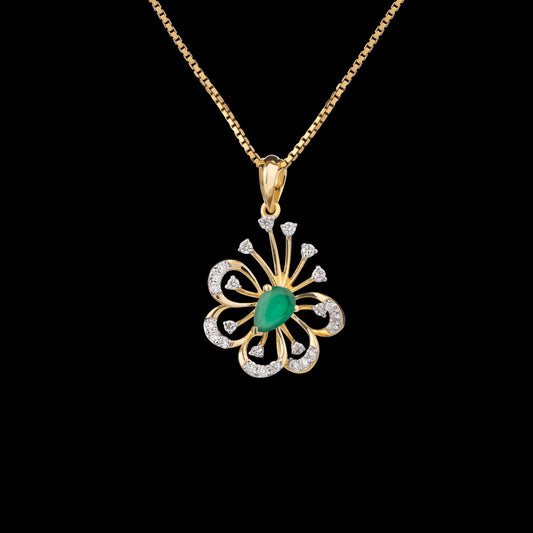 14K Yellow Gold Diamond Pendant - 0.229ct VS-SI-GH with Colour Stones