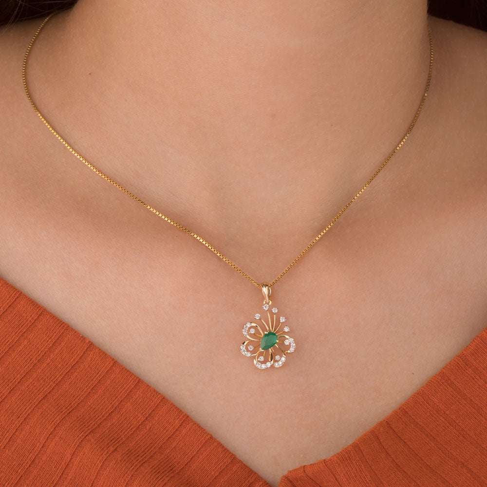 14K Yellow Gold Diamond Pendant - 0.229ct VS-SI-GH with Colour Stones