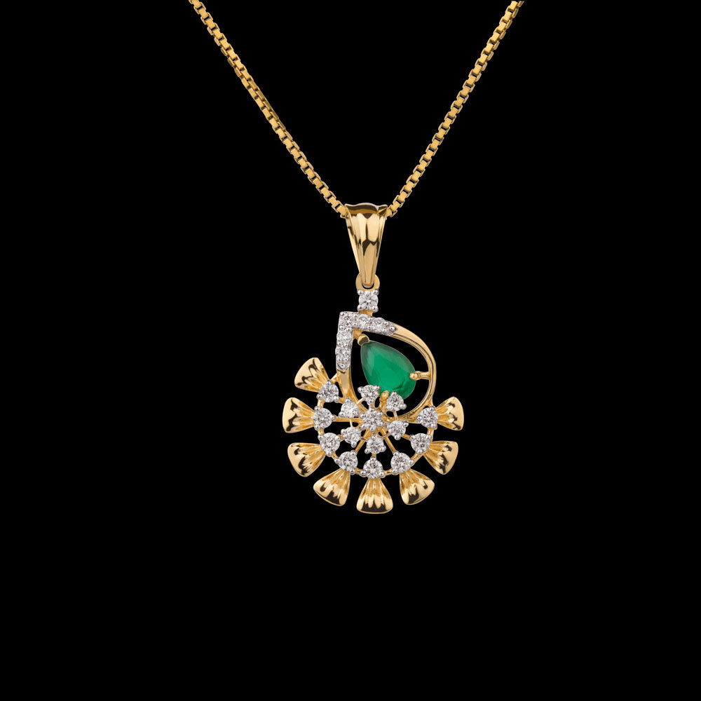 18K Yellow Gold Diamond Pendant - 0.289ct VS-SI-GH with Colour Stones