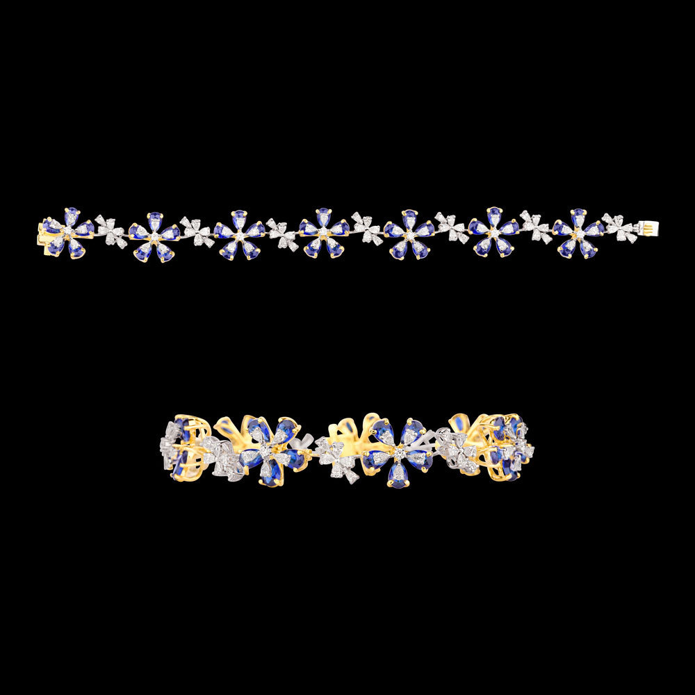 18K Yellow Gold Diamond Bracelet - 4.366ct VVS-VS-GH with Colour Stones