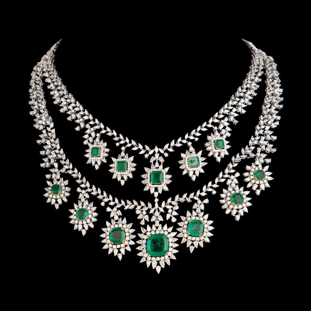 18K Yellow Gold Diamond Necklace - 35.04ct VVS-VS-GH with Colour Stones