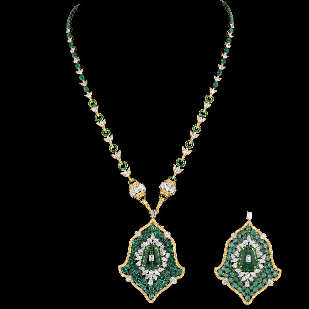 14K Yellow Gold Diamond Necklace - 19.631ct VVS-VS-JK with Colour Stones