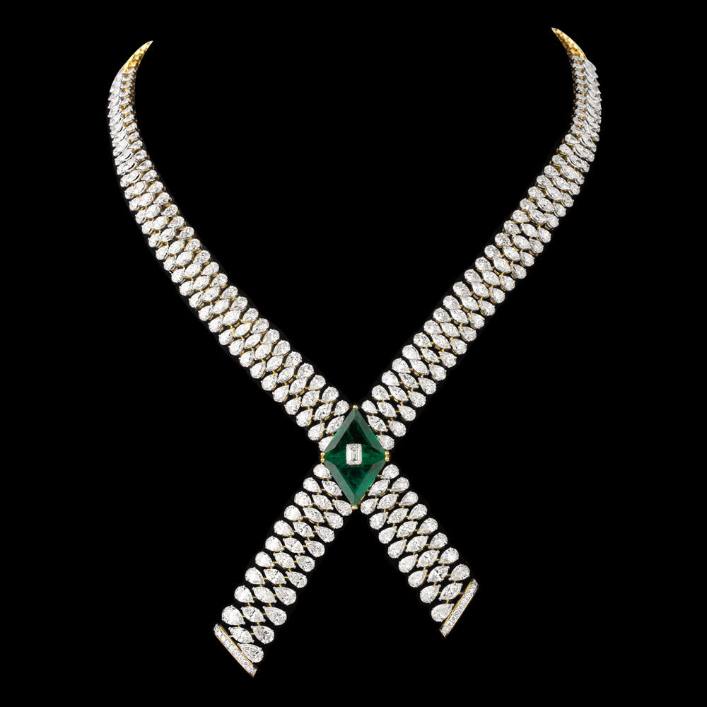 14K Yellow Gold Diamond Necklace - 57.718ct VVS-VS-KL with Colour Stones