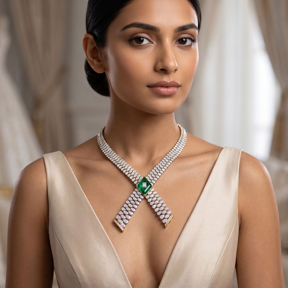 14K Yellow Gold Diamond Necklace - 57.718ct VVS-VS-KL with Colour Stones