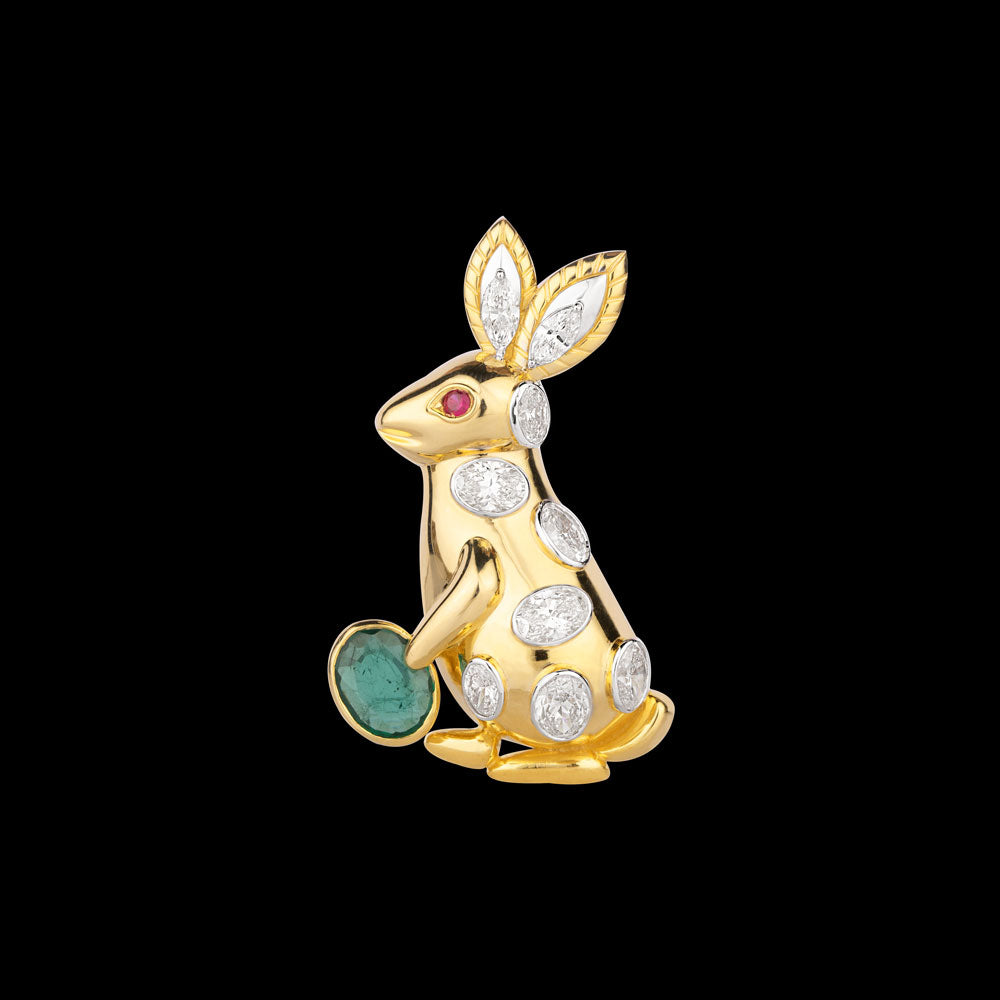 14K Yellow Gold Diamond Brooch - 5.577ct VVS-VS-FG with Colour Stones