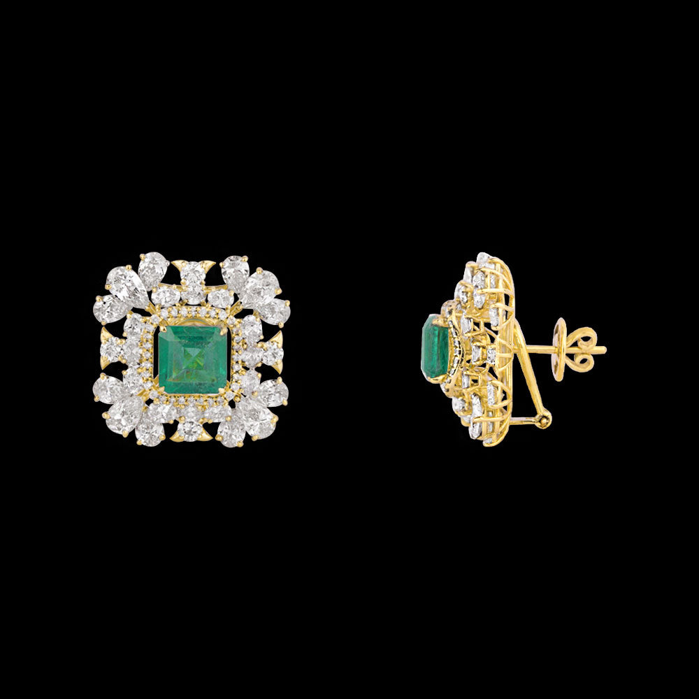 18K Yellow Gold Diamond Earrings - 12.571ct VVS-VS-HI with Colour Stones