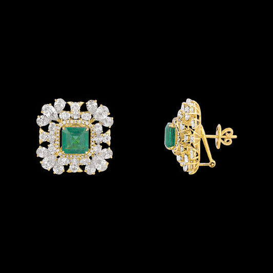 18K Yellow Gold Diamond Earrings - 12.571ct VVS-VS-HI with Colour Stones