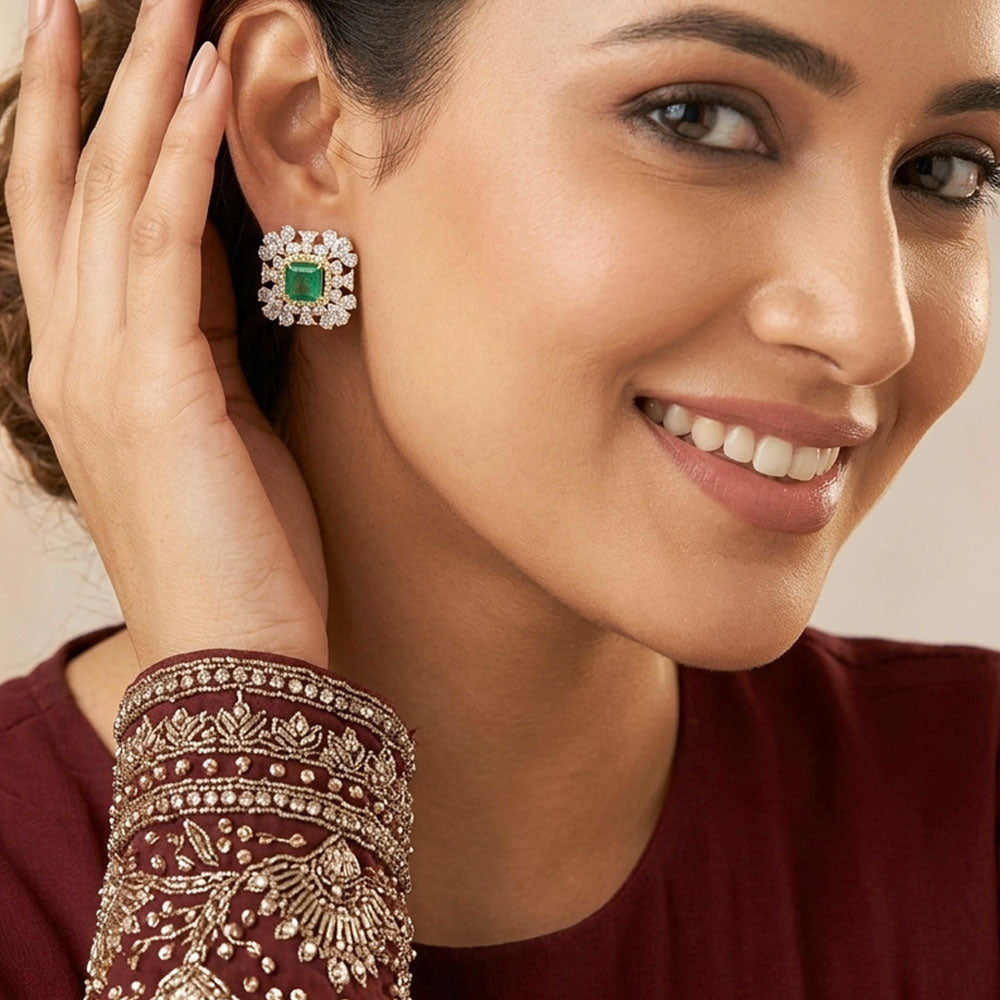18K Yellow Gold Diamond Earrings - 12.571ct VVS-VS-HI with Colour Stones