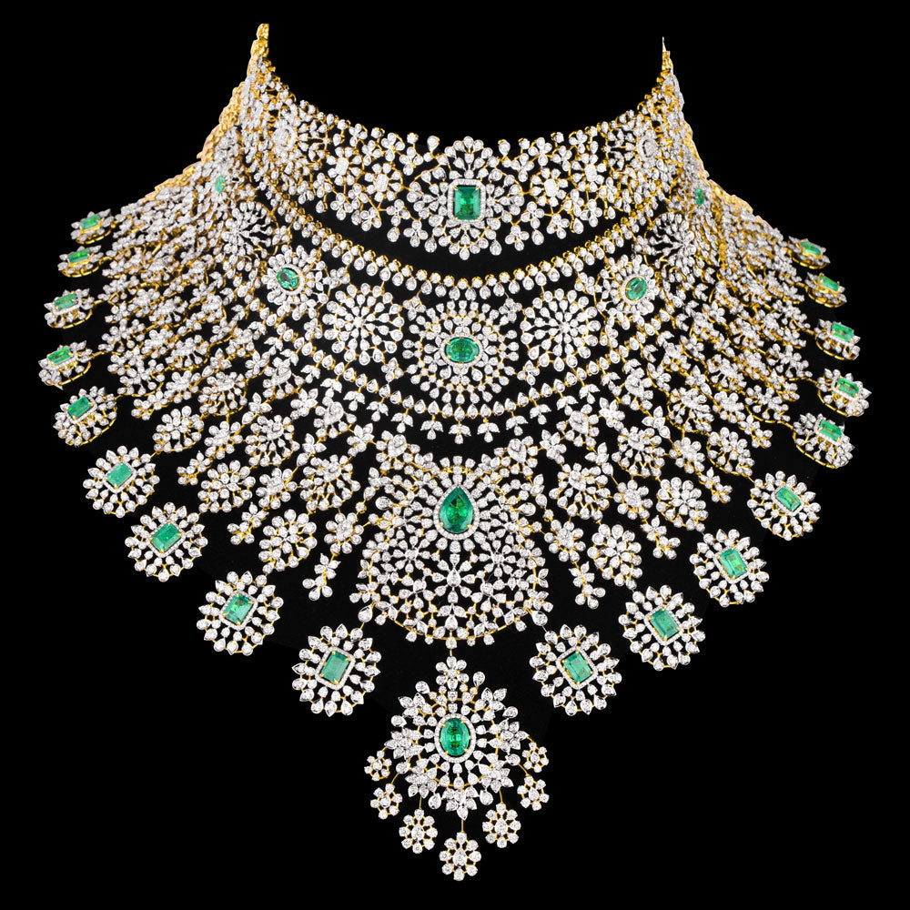 18K White Gold Diamond Necklace - 54.678ct VVS-VS-GH with Colour Stones