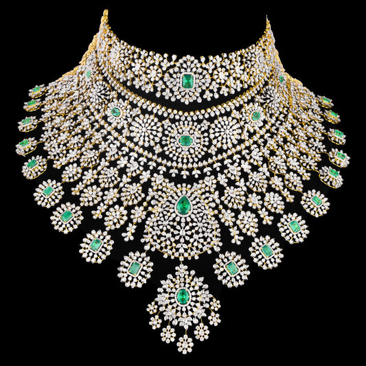 18K White Gold Diamond Necklace - 54.678ct VVS-VS-GH with Colour Stones