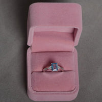 1 Ct Emerald Cut Blue Topaz Diamond Anniversary Promise Ring 14K White Gold Finish 925 Stelring Silver