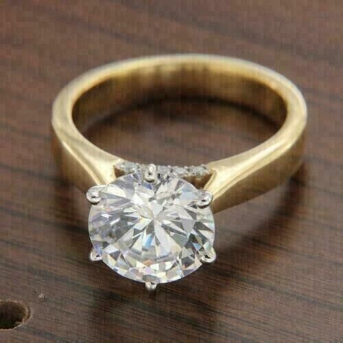 2Ct Round Cut Diamond Solitaire Engagement Wedding Ring 14k Yellow Gold Over