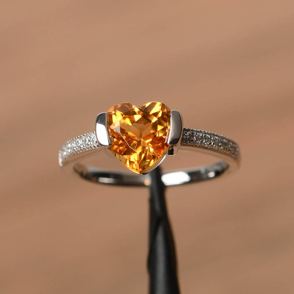 2 Ct Heart Cut Yellow Citrine Diamond 14K White Gold Finish Solitaire Ring 925 Sterling Silver