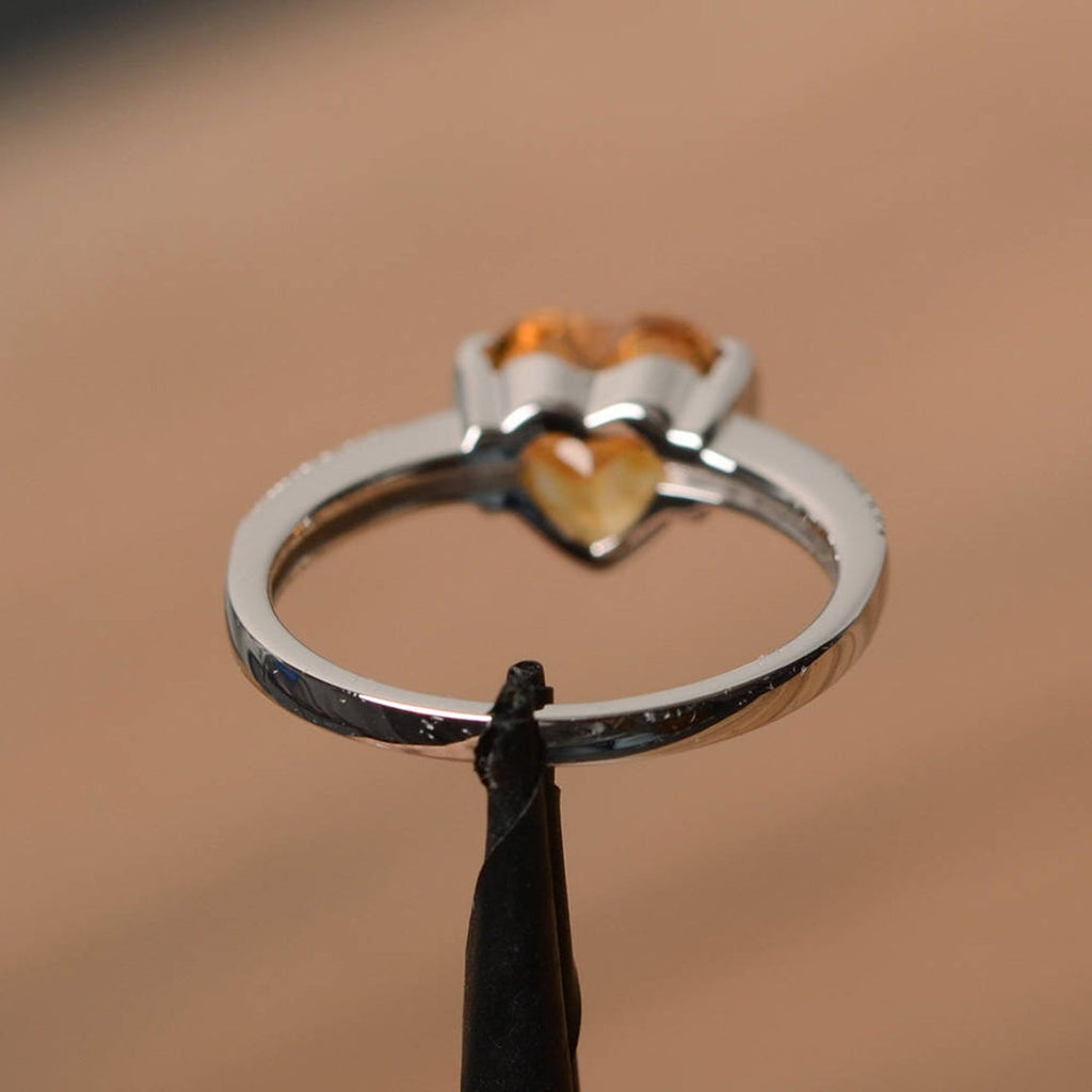 2 Ct Heart Cut Yellow Citrine Diamond 14K White Gold Finish Solitaire Ring 925 Sterling Silver