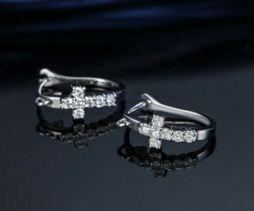 0.28Ct Round Cut VVS1/D Diamond Snap Closure Hoop Earrings 925 Sterling Silver