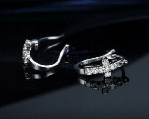 0.28Ct Round Cut VVS1/D Diamond Snap Closure Hoop Earrings 925 Sterling Silver