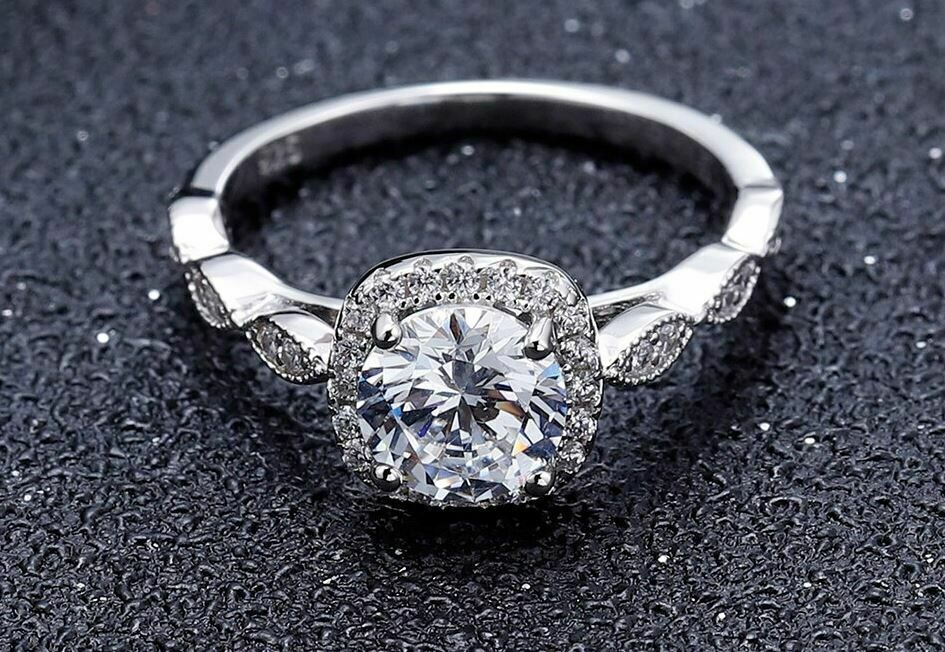 1.50 Ct Round Cut Halo Engagement Ring White Gold Over On 925 Sterling Silver