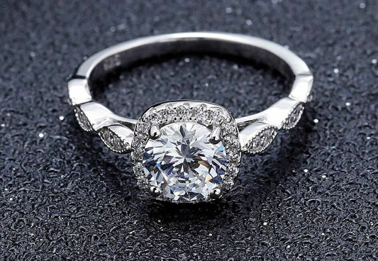 1.50 Ct Round Cut Halo Engagement Ring White Gold Over On 925 Sterling Silver