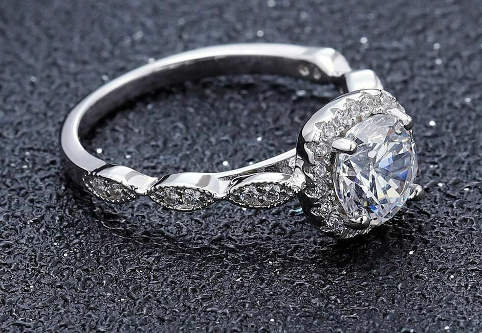 1.50 Ct Round Cut Halo Engagement Ring White Gold Over On 925 Sterling Silver