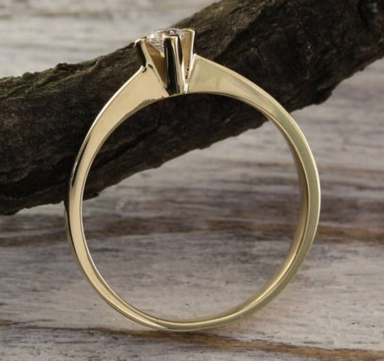 0.25 CT Round Cut Diamond 14K Yellow Gold Over 925 Sterling Silver Unique Engagement Solitaire Ring