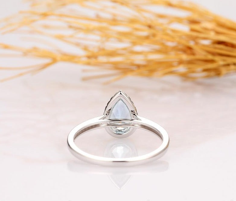 1.20 CT Pear Cut Aquamarine & Round CZ 925 Sterling Silver Halo Anniversary Gift Ring For her