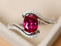 1 CT Oval Cut Red Ruby Diamond 925 Sterling Silver Engagement Halo Bypass Ring Gift For Her