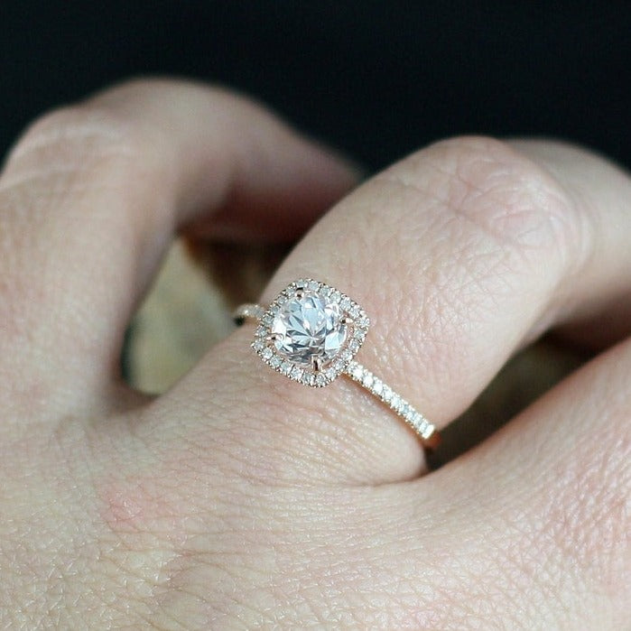 1 CT Round Cut Peach Sapphire Diamond 925 Sterling Silver Halo Anniversary Gift Ring