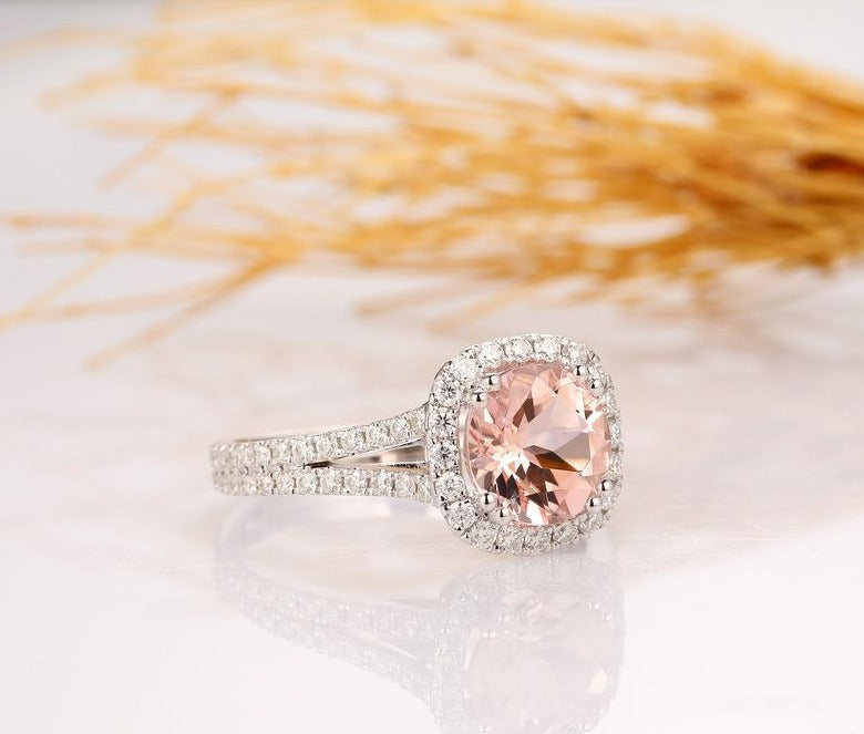 2.10 Ct Cushion Cut Pink Morganite Gorgeous Halo Engagement Ring In 925 Sterling Silver