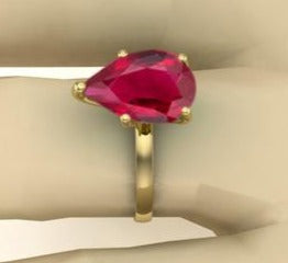 2 CT Pear Cut Red Ruby Yellow Gold Over 925 Sterling Sliver Unique Engagement Promise Ring Gift For Her