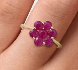 0.10 CT Round Cut Red Ruby Yellow Gold Over 925 Sterling Sliver Women Wedding Engagement Flower Ring Gift For Her
