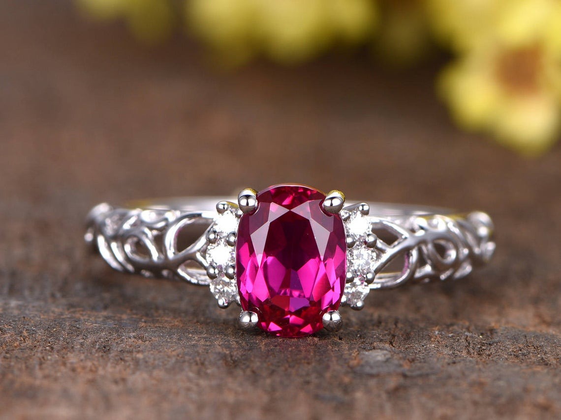 2 CT Oval Cut Red Ruby Diamond 925 Sterling Silver Women Anniversary Ring Gift For Her