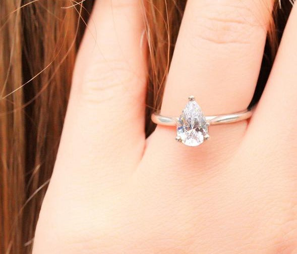 1 CT Pear Cut Diamond 925 Sterling Silver Solitaire Engagement Ring