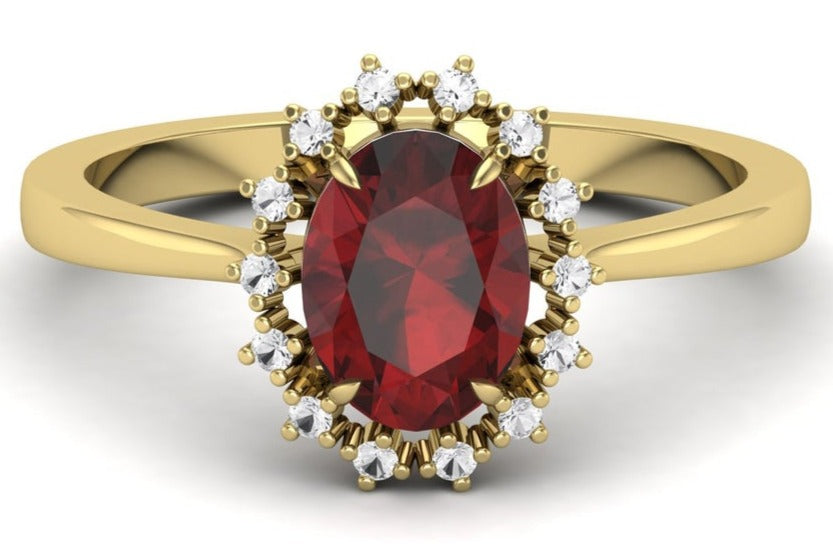 2 CT Oval Cut Red Garnet Diamond 925 Sterling Silver Women Anniversary Ring
