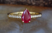 1 CT 925 Sterling Silver Red Ruby Pear Cut Diamond Engagement Ring