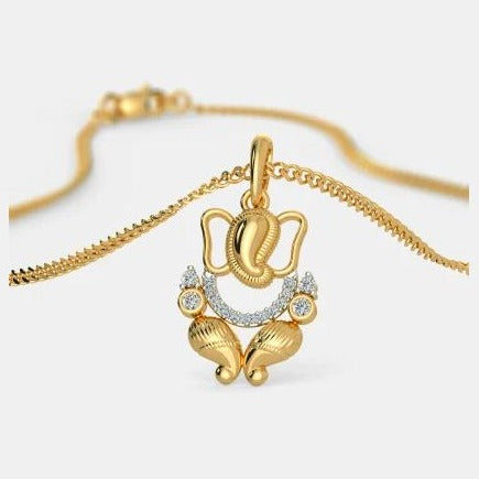 0.20 Ct Round White Diamond Yellow Gold Over On 925 Sterling Silver Ganesha Pendant