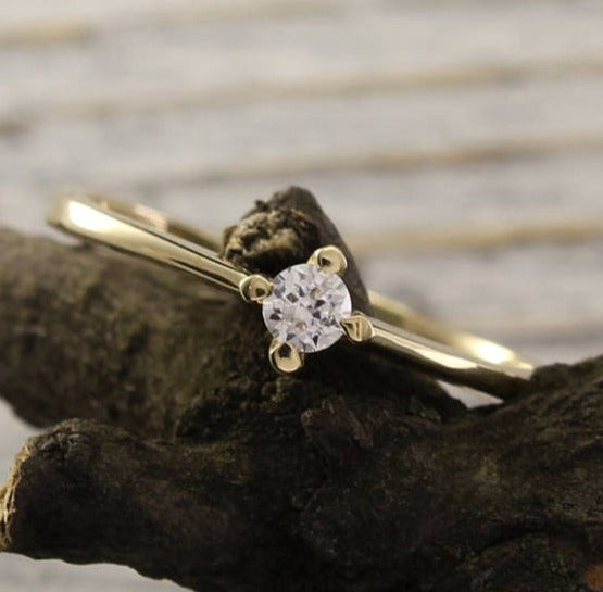 0.25 CT Round Cut Diamond 14K Yellow Gold Over 925 Sterling Silver Unique Engagement Solitaire Ring
