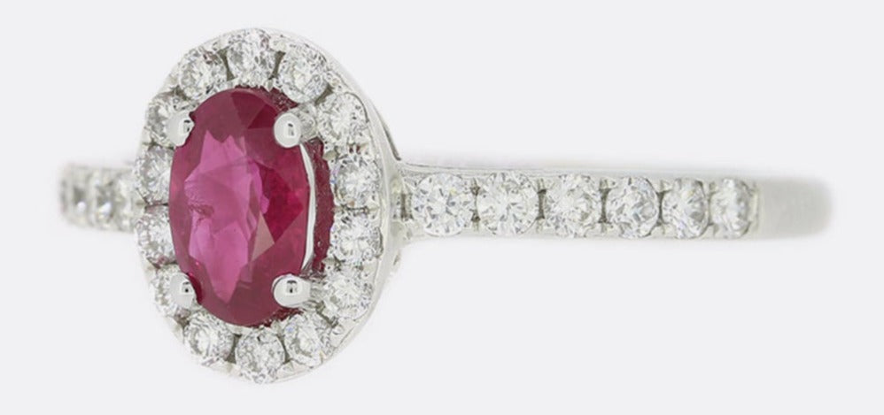 1 CT Oval Cut Ruby Red Diamond 925 Sterling Sliver Women Cluster Engagement Halo Ring