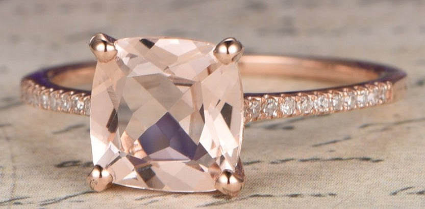 2 CT Cushion Cut Morganite Pink Diamond 925 Sterling Silver Women Engagement Halo Ring Gift For Her