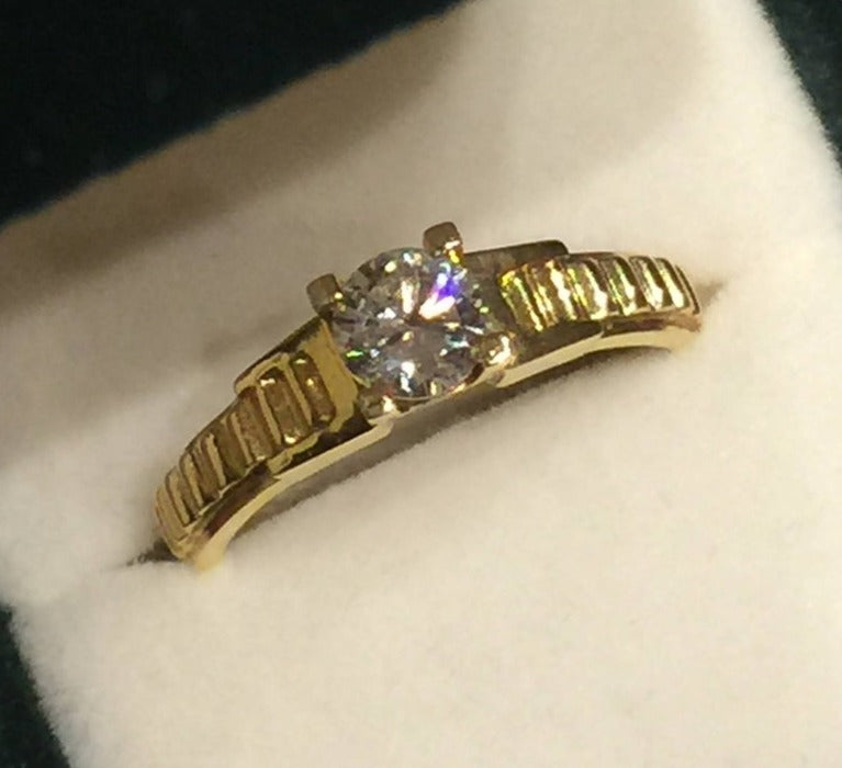 0.45 CT Round Cut Diamond 14K Yellow Gold Over 925 Sterling Silver Women Solitaire Anniversary Ring