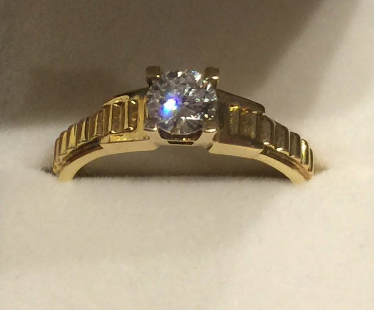 0.45 CT Round Cut Diamond 14K Yellow Gold Over 925 Sterling Silver Women Solitaire Anniversary Ring