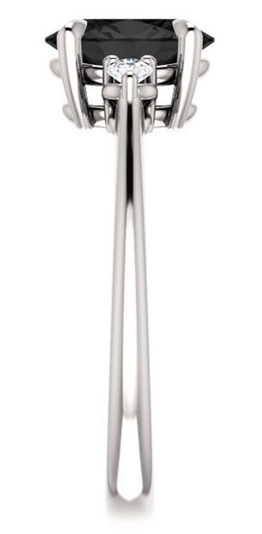 2 CT Oval Cut Round Cut Black Cubic Zirconia Diamond 925 Sterling Silver Unisex Anniversary Ring