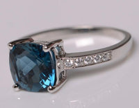 2 CT Cushion Cut London Blue Topaz Diamond 925 Sterling Silver Women Engagement Halo Ring