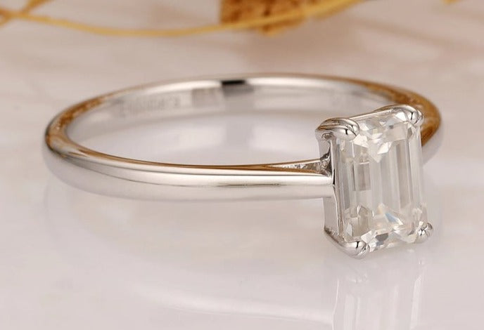 1/2 CT Emerald Cut Diamond 925 Sterling Silver Wedding Anniversary Solitaire Ring