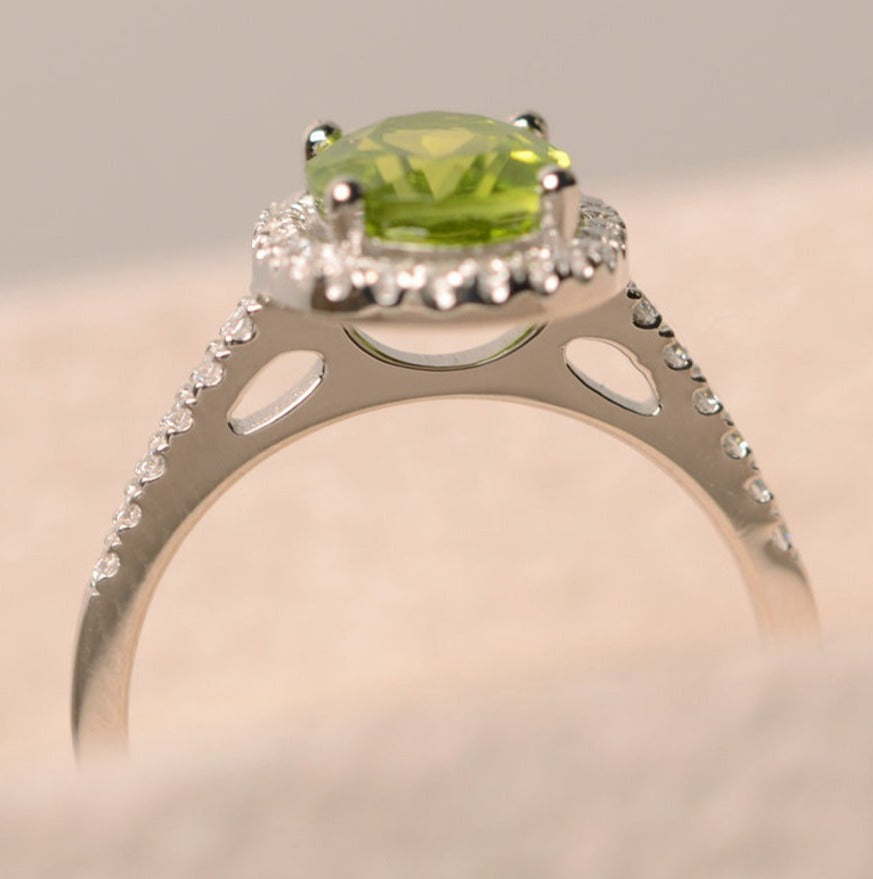 2 CT 925 Sterling Silver Green Peridot Oval Cut Diamond Anniversary Halo Ring