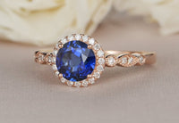 1 CT 925 Sterling Silver Sapphire Round Cut Diamond Engagement Halo Ring