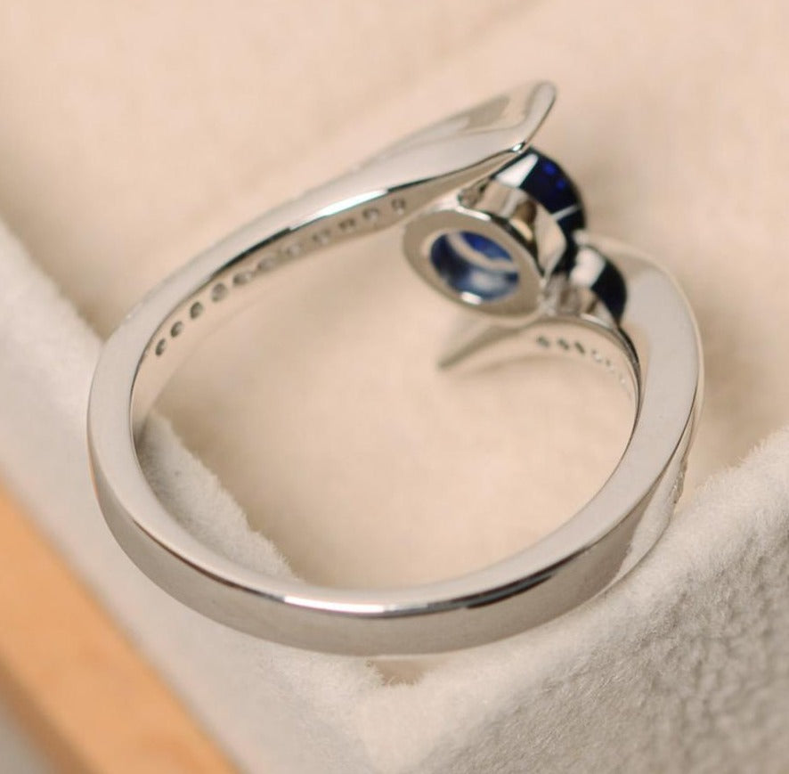 1 CT 925 Sterling Sliver Sapphire Round Cut Diamond Wedding Engagement Ring