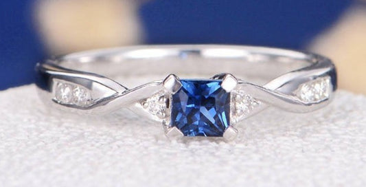 0.75 CT Princess Cut Blue Sapphire Diamond 925 Sterling Silver Women Engagement Ring