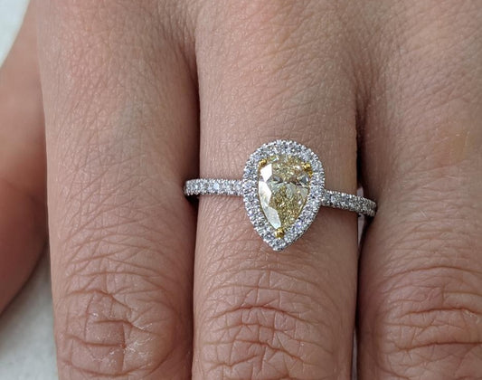 1 CT 925 Sterling Sliver Pear Cut Diamond Halo Anniversary & Engagement Ring