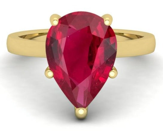 2 CT Pear Cut Red Ruby Yellow Gold Over 925 Sterling Sliver Unique Engagement Promise Ring Gift For Her