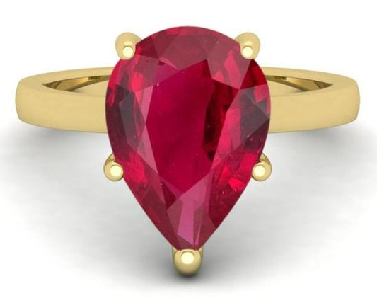 2 CT Pear Cut Red Ruby Yellow Gold Over 925 Sterling Sliver Unique Engagement Promise Ring Gift For Her
